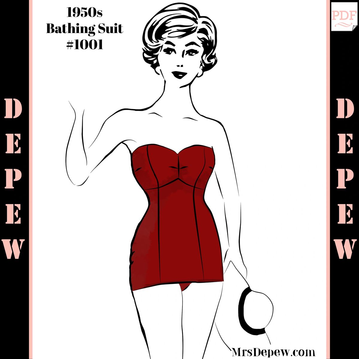 Vintage Sewing Pattern 1950s One Piece Bathing Suit Depew 1001 -INSTANT  DOWNLOAD